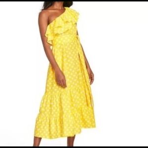 Lisa Marie Fernandez linen yellow polka dot maxi dress tie waist sz medium